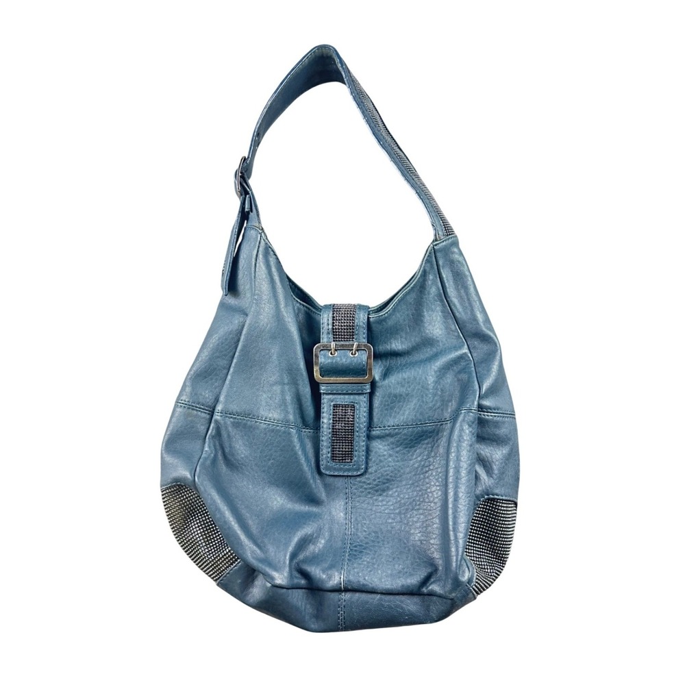 Joe's‎ Blue Hobo Bag Pebbled Slouchy Shoulder Bag Women Blue Buckle Trim Indie